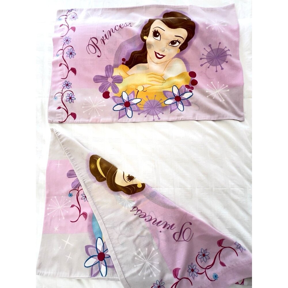 3 Pc DISNEY PRINCESS Sheet Set TWIN Flat & PAIR of 2-Sided Standard Pillowcases - Picture 15 of 16